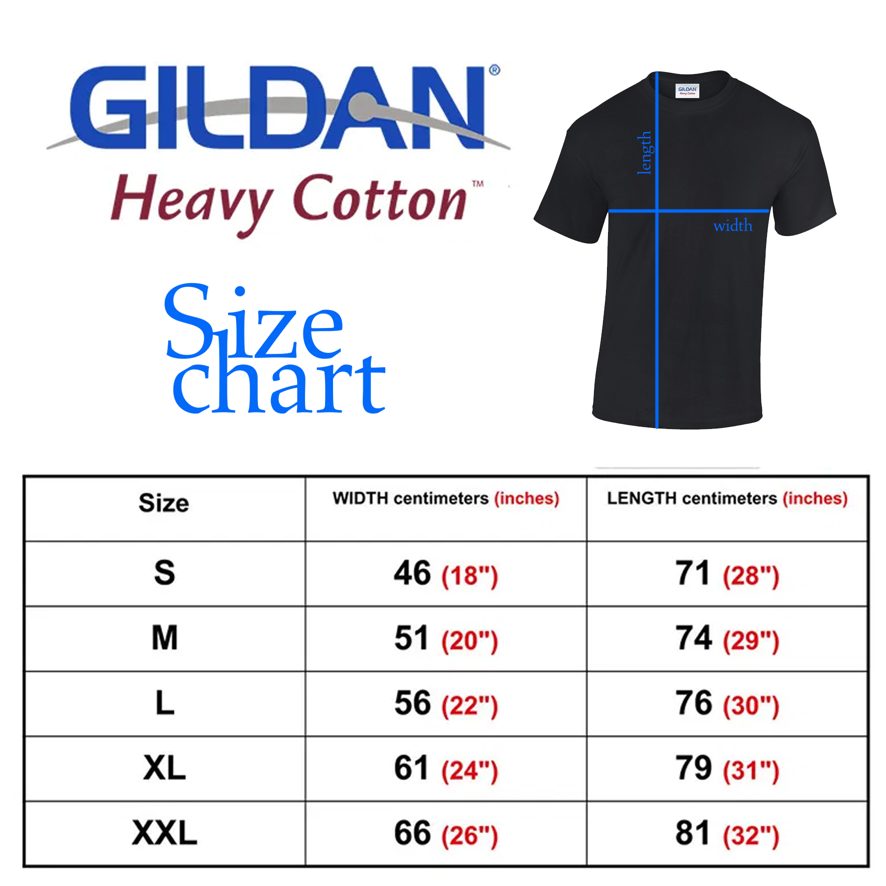 Gildan Heavy Cotton Shirt Size Chart